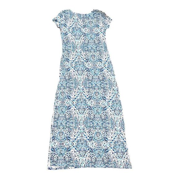 Lilly Pulitzer Women's S Blue & White Boho Printed Maxi Dress Short Sleeve Long - Picture 4 of 5